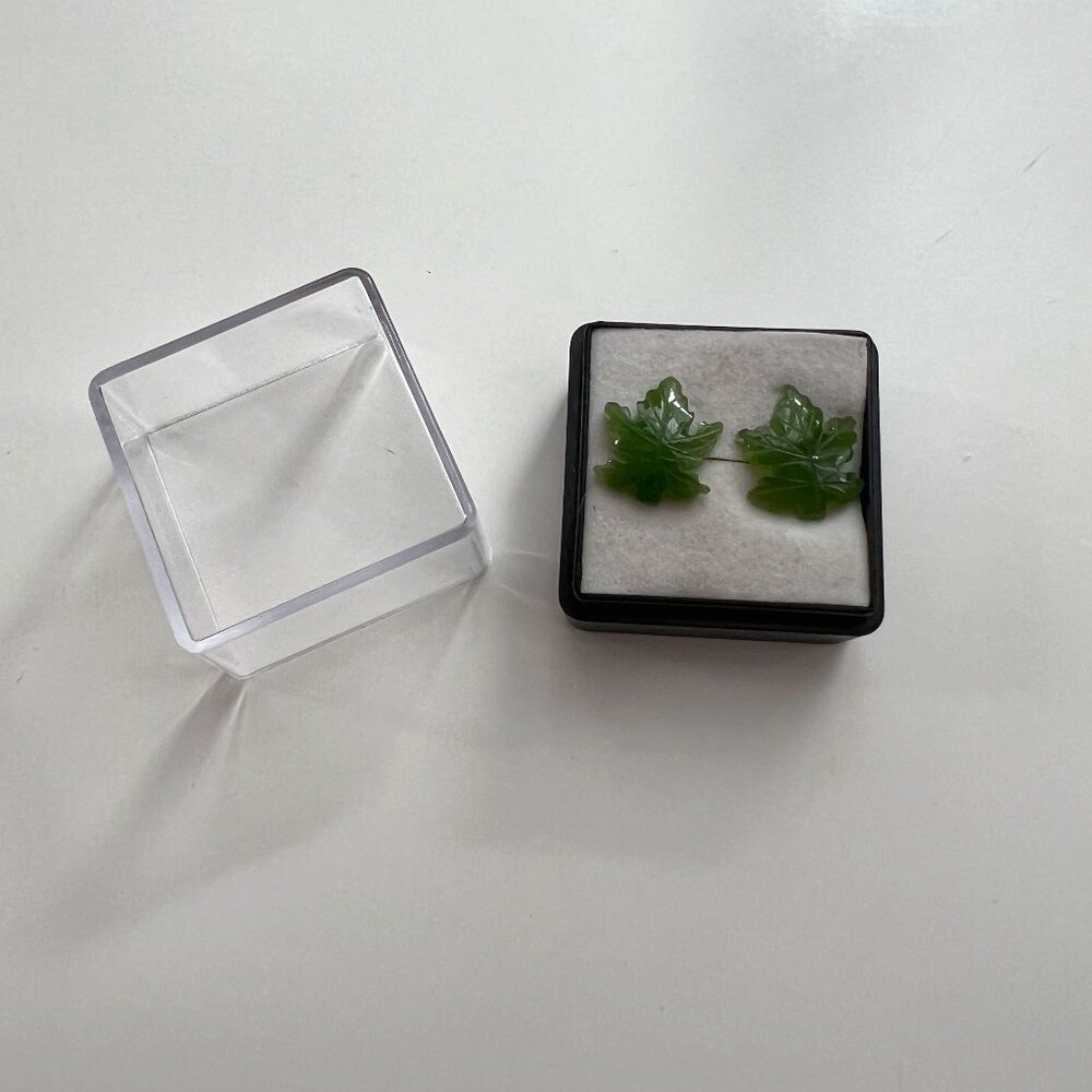 Green Jade Leaf Stud Earrings